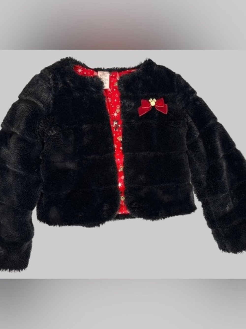Minnie Mouse Black Faux Fur Jacket with Red Accents